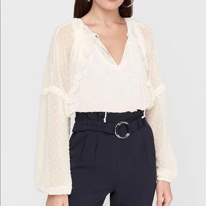 Express: Sheer Ruffled Ivory Top
